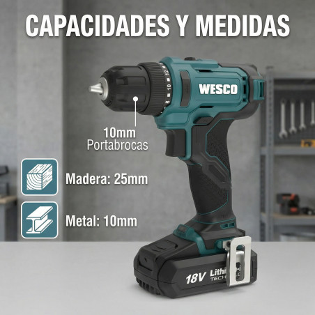 TALADRO ATORNILLADOR 18 V, 30 NM BATERIA DE 2.0 AH Y CARGADOR
